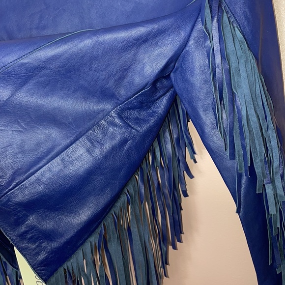 Free People Cleobella Cowgirl Sheep Leather Jacket Navy Rare - Picture 9 of 13